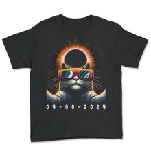 Load image into Gallery viewer, 04 08 2024 Cat Selfie Solar Eclipse T Shirt - Youth Tee - Black