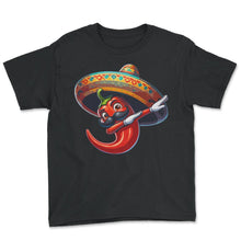 Load image into Gallery viewer, Funny Cartoon Chili Dab Dabbing Mexican Food Cinco De Mayo T Shirt - Youth Tee - Black