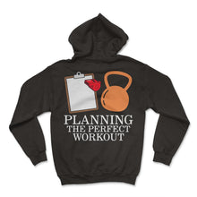 Load image into Gallery viewer, Gym Shirt, Planning The Perfect Workout Clipboard Kettlebell Tee, - Hoodie - Black