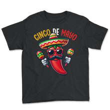 Load image into Gallery viewer, Cinco De Mayo Chili Funny Mexican Food Cinco De Mayo T Shirt - Youth Tee - Black