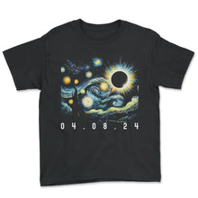 Load image into Gallery viewer, 04 08 2024 Total Solar Eclipse Starry Night Van Gogh Eclipse T Shirt - Youth Tee - Black