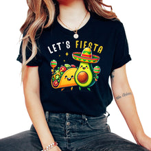 Load image into Gallery viewer, Lets Fiesta Avocado and Taco Mexican Food Mexico Cinco De Mayo T Shirt - Unisex T-Shirt - Black