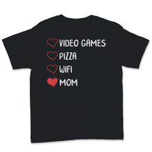 Load image into Gallery viewer, Kids Shirt Funny Heart Mom Video Games Pizza Wifi Valentine's Day