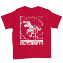 Load image into Gallery viewer, 4th Of July Shirt, Gamerisaurus Rex USA Flag Sunglasses Independence - Youth Tee - Red