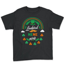 Load image into Gallery viewer, Luckiest Nene Ever Shamrock Top Hat St Patricks Day T Shirt - Youth Tee - Black