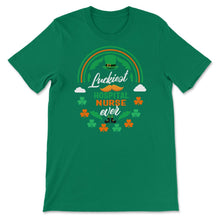 Load image into Gallery viewer, Luckiest Hospital Nurse Ever Shamrock Top Hat St Patricks Day T Shirt - Unisex T-Shirt - Kelly Green