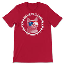 Load image into Gallery viewer, 4th Of July Shirt, Meowica USA Flag Sunglasses Cute Cat Lover - Unisex T-Shirt - Red