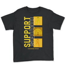 Load image into Gallery viewer, Childhood Cancer Awareness Shirt, Support Squad Gold Ribbon Rainbow - Youth Tee - Black