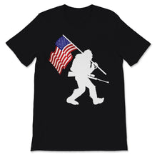 Load image into Gallery viewer, Bigfoot Holding Hunting Rifle Hunt Gun USA American Flag Vintage