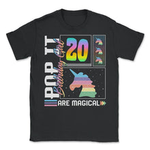 Load image into Gallery viewer, 20th Birthday Girl Unicorn Cute Tee, Pop Birthday Party Theme Costume - Unisex T-Shirt - Black