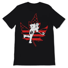 Load image into Gallery viewer, Canada Day Retro Hockey Player USA American Red Canadian Flag Maple