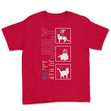 Load image into Gallery viewer, Happy 4th Of July Shirt, Three Cat Balloon Fireworks Cat Lover USA - Youth Tee - Red