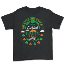 Load image into Gallery viewer, Luckiest Sugical Tech Ever Shamrock Top Hat St Patricks Day T Shirt - Youth Tee - Black