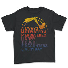 Load image into Gallery viewer, Amputee Always Motivated And Perseveres Shirt, Leg Prosthetic - Youth Tee - Black