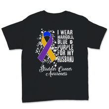 Load image into Gallery viewer, Bladder Cancer Awareness I Wear Marigold Blue And Purple Ribbon For