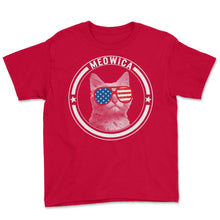 Load image into Gallery viewer, 4th Of July Shirt, Meowica USA Flag Sunglasses Cute Cat Lover - Youth Tee - Red