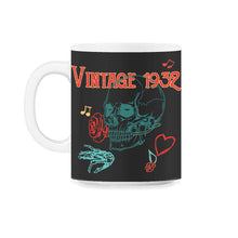 Load image into Gallery viewer, Vintage 1932 Skull Rose Heart Birthday Gift T Shirt - 11oz Mug - Black on White