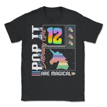 Load image into Gallery viewer, 12th Birthday Girl Unicorn Cute Tee, Pop Birthday Party Theme Costume - Unisex T-Shirt - Black