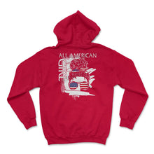 Load image into Gallery viewer, 4th Of July Shirt, All American Girl Messy Hair Bun Sunglasses - Hoodie - Red