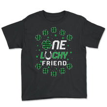 Load image into Gallery viewer, Funny St Patricks Day Gift for PreK Kinder One Lucky Friend T Shirt - Youth Tee - Black