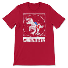 Load image into Gallery viewer, 4th Of July Shirt, Gamerisaurus Rex USA Flag Sunglasses Independence - Unisex T-Shirt - Red