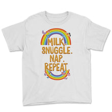 Load image into Gallery viewer, Napping Shirt, Milk Snuggle Nap Repeat, Funny Napping Lover Lazy Gift - Youth Tee - White