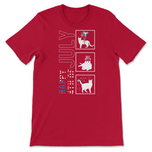 Load image into Gallery viewer, Happy 4th Of July Shirt, Three Cat Balloon Fireworks Cat Lover USA - Unisex T-Shirt - Red