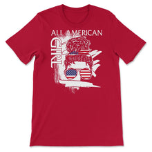 Load image into Gallery viewer, 4th Of July Shirt, All American Girl Messy Hair Bun Sunglasses - Unisex T-Shirt - Red