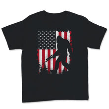 Load image into Gallery viewer, Bigfoot Holding Hunting Rifle Hunt Gun USA American Flag Vintage