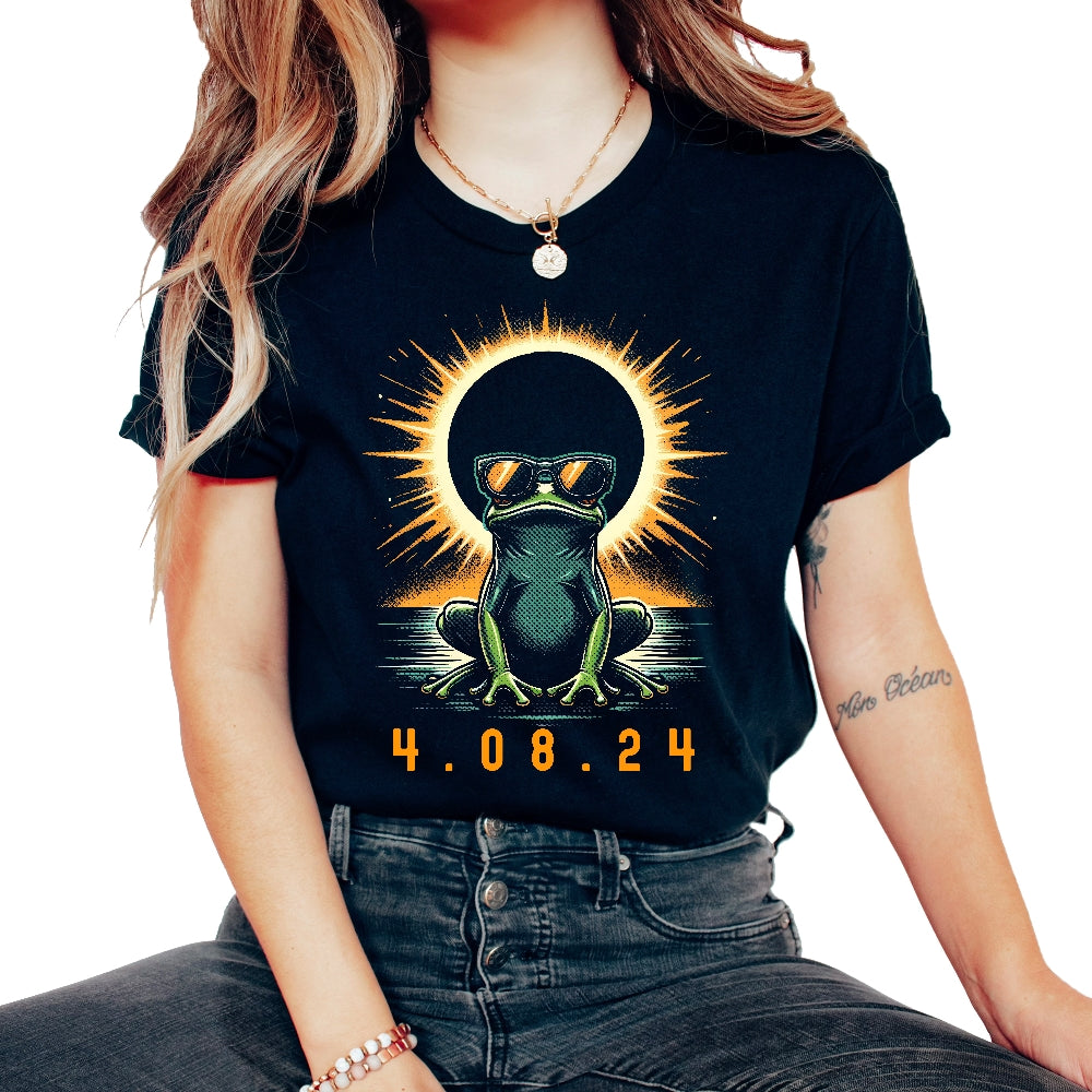 4 08 24 Frog Solar Eclipse T Shirt - Unisex T-Shirt - Black