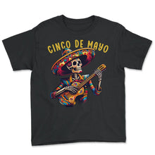 Load image into Gallery viewer, Cinco De Mayo Skeleton Guitar Sumbrero Funny Mexican Mexico Cinco De - Youth Tee - Black
