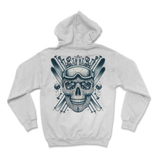 Load image into Gallery viewer, Ski Gear Skull Shirt Snowy Mountain Skull Apparel - Hoodie - White
