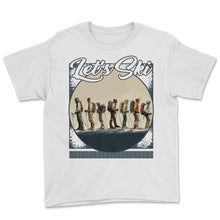 Load image into Gallery viewer, Let’s Ski Evolution Of Skiing Ancestral Alpine Progression Peaks - Youth Tee - White
