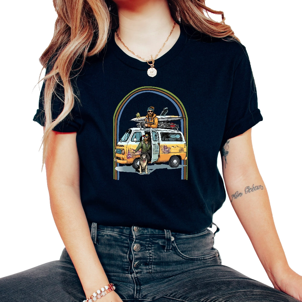 Adventure Riding Hippie Van Retro - Unisex T-Shirt - Black