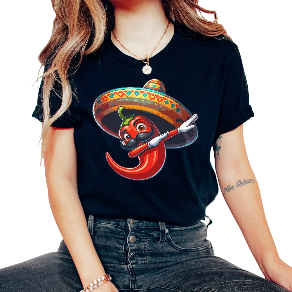 Funny Cartoon Chili Dab Dabbing Mexican Food Cinco De Mayo T Shirt - Unisex T-Shirt - Black