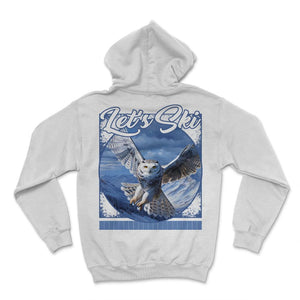 Let’s Ski Snowy Owl Flight Twilight Mountains Graceful Wingspan - Hoodie - White