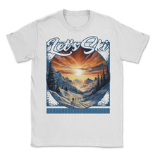 Load image into Gallery viewer, Let’s Ski Shadow Skiing Giants Sunset Silhouettes Dramatic Descent - Unisex T-Shirt - White

