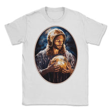 Load image into Gallery viewer, Jesus Snuggling Football Helmet T Shirt, Christian Sports Lover, Pop - Unisex T-Shirt - White
