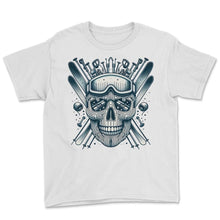 Load image into Gallery viewer, Ski Gear Skull Shirt Snowy Mountain Skull Apparel - Youth Tee - White
