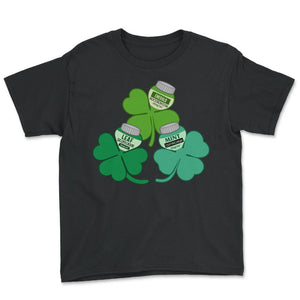 Nurse Shirt, Emerald Leaf Mint Four Leaf Clover Tee, St. Patrick's - Youth Tee - Black