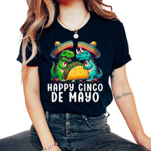 Load image into Gallery viewer, Happy Cinco De Mayo Dinosaurs Funny Mexico Cinco De Mayo T Shirt - Unisex T-Shirt - Black
