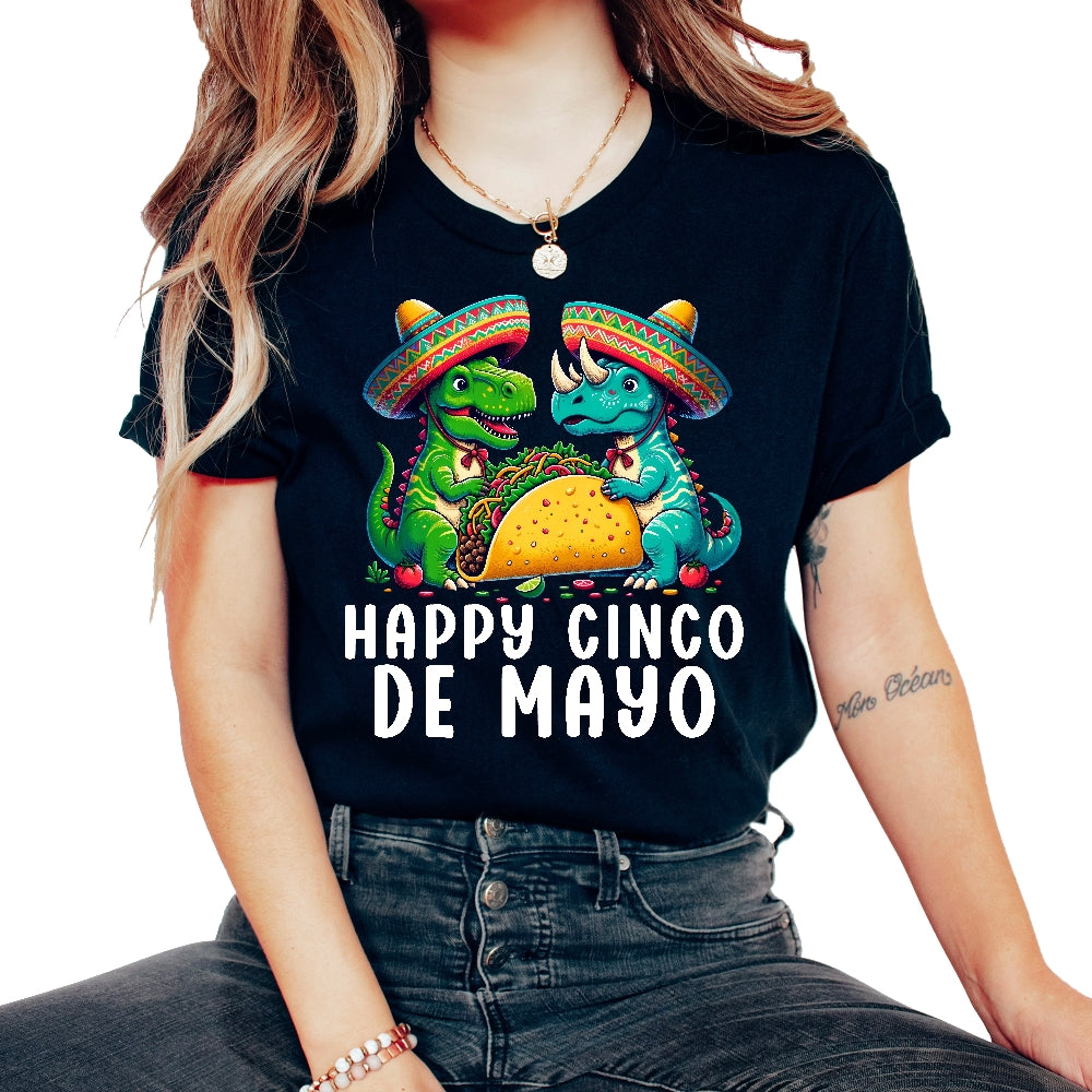 Happy Cinco De Mayo Dinosaurs Funny Mexico Cinco De Mayo T Shirt - Unisex T-Shirt - Black