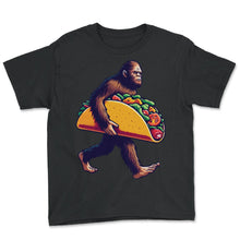 Load image into Gallery viewer, Bigfoot Carrying Taco Mexican Food Mexico Cinco De Mayo T Shirt - Youth Tee - Black

