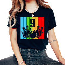 Load image into Gallery viewer, Children's Bowling Birthday 9 Bowling Theme 9th Birthday Outfit 9 - Unisex T-Shirt - Black
