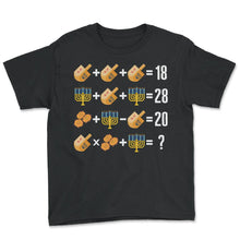 Load image into Gallery viewer, Math Shirt, Math Order Of Operations Dreidel Menorah Latke Tee, - Youth Tee - Black
