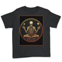 Load image into Gallery viewer, Yoga Pose Oracle Crystal Ball Third Eye Skeleton Humorous Gym Black T - Youth Tee - Black
