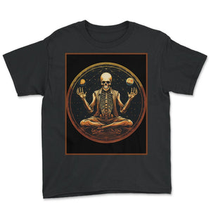 Yoga Pose Oracle Crystal Ball Third Eye Skeleton Humorous Gym Black T - Youth Tee - Black