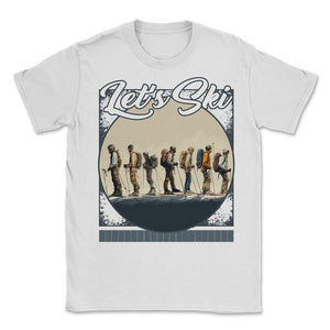 Let’s Ski Evolution Of Skiing Ancestral Alpine Progression Peaks - Unisex T-Shirt - White