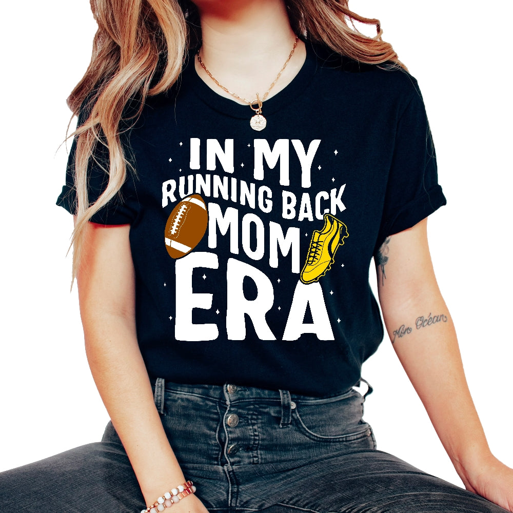 Football Shirt, In My Running Back Mom Era Tee, Football Player Mom - Unisex T-Shirt - Black