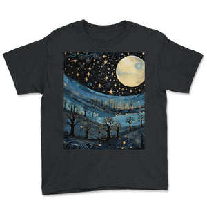 Moon Cycle Starry Night Shirt Phases Of Brilliance Tee Lunar Symphony - Youth Tee - Black